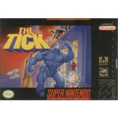 Super Nintendo Entertainment System (SNES) game cover for 'The Tick' with a blue superhero character.