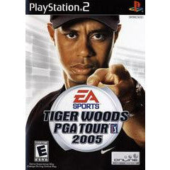 PlayStation 2 game cover for Tiger Woods PGA Tour 2005 featuring a player holding a golf ball.