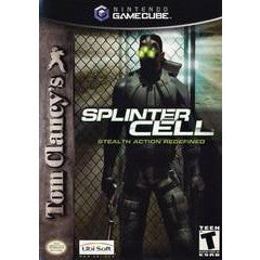 GameCube 'Splinter Cell' cover with a character holding a gun and wearing a mask.