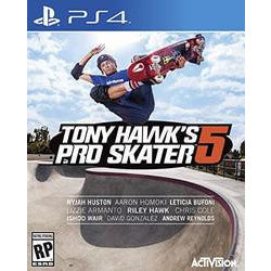 Game cover of 'Tony Hawk's Pro Skater 5' for PS4 with a skater in action.