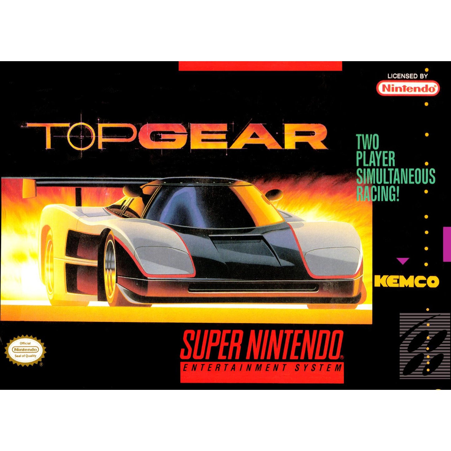 Super Nintendo game cartridge for 'Top Gear' featuring a racing car.