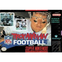 Super Nintendo game cover for 'Troy Aikman Football' featuring a football player's face.