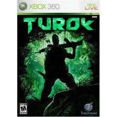 Xbox 360 game case for 'Turok' with a character in a forest setting.
