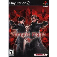 Vampire Night game cover for PlayStation 2 with characters and red background