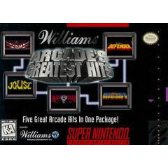 Williams Arcade Greatest Hits promotional graphic for Super Nintendo console.