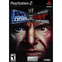 PlayStation 2 game cover for 'SmackDown vs. Raw' featuring a close-up of a person's face with text and logos.