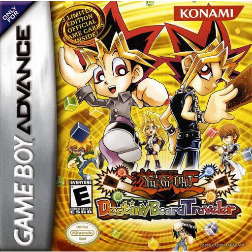 Game Boy Advance game cartridge for 'Yu-Gi-Oh! Destiny Board Traveler' with characters and Konami branding.