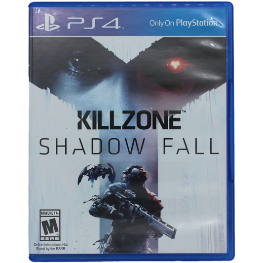 PlayStation 4 game case for 'Killzone: Shadow Fall' with a futuristic design and character imagery.