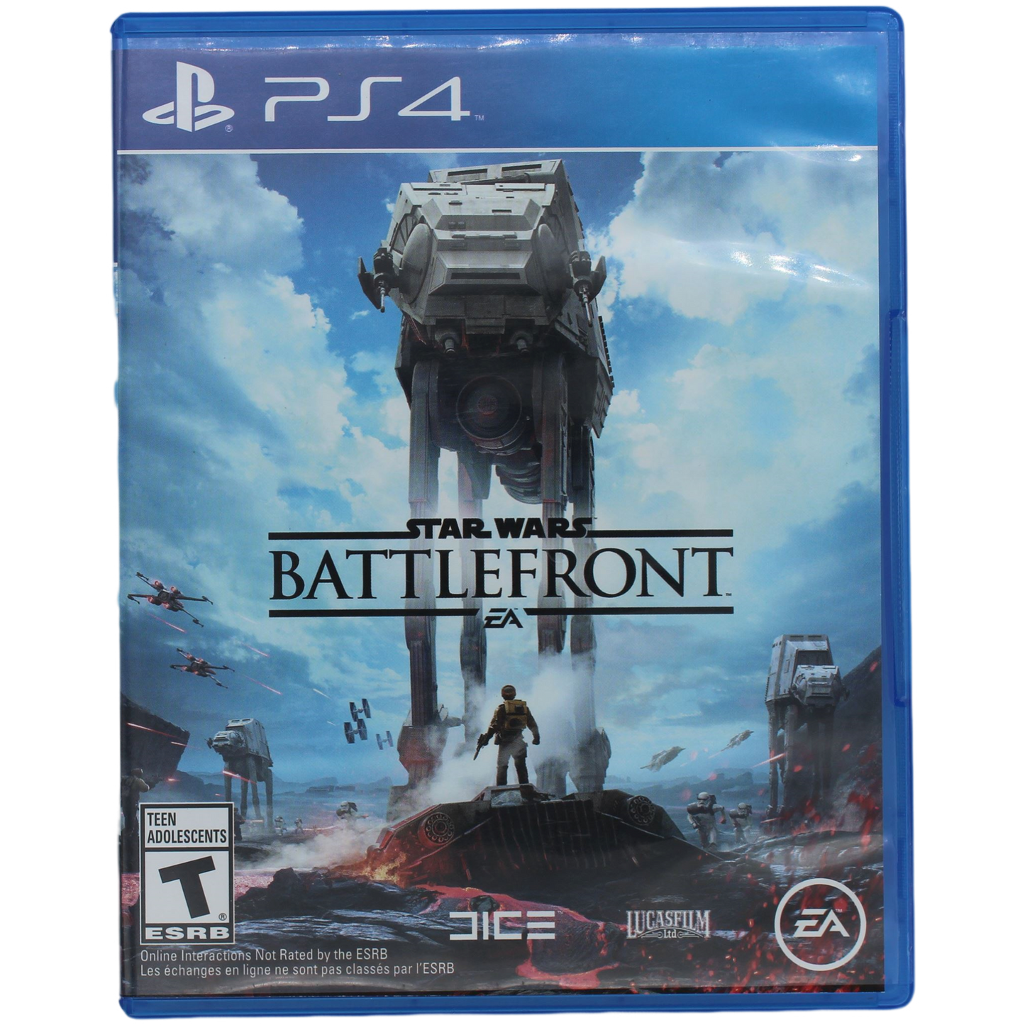 PlayStation 4 game case for 'Star Wars Battlefront' with a robot and landscape on the cover.