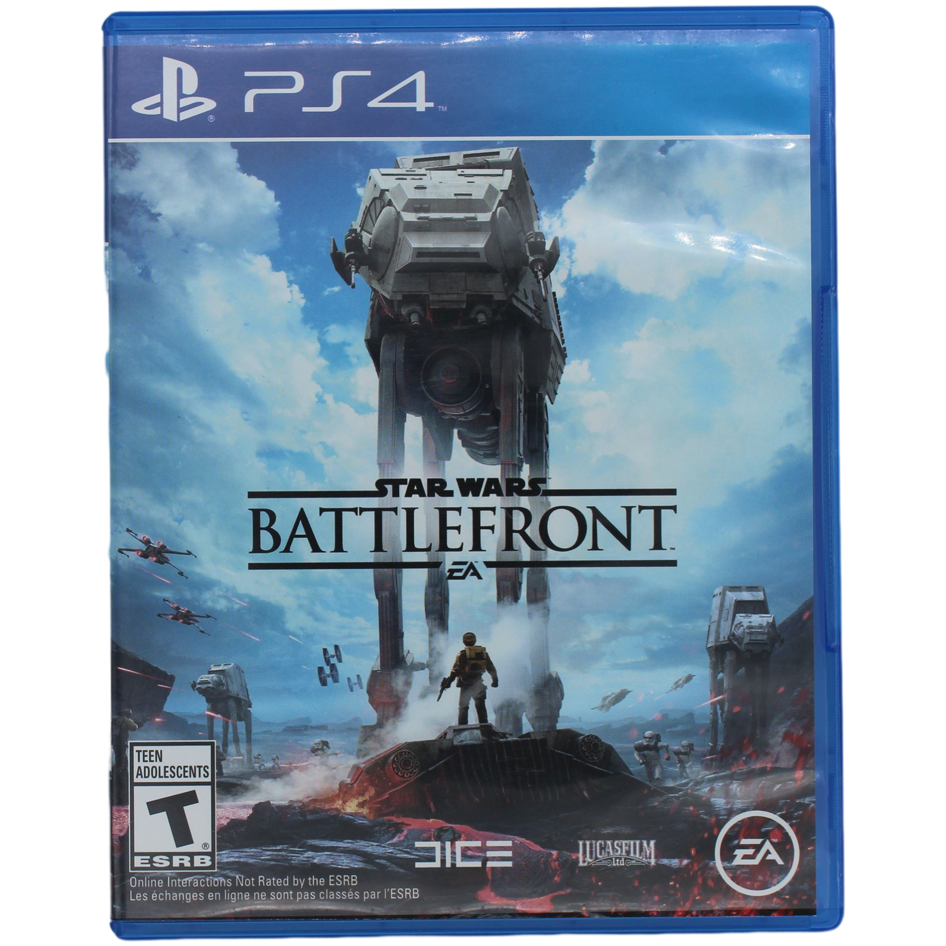PlayStation 4 game case for 'Star Wars Battlefront' with a robot and landscape on the cover.