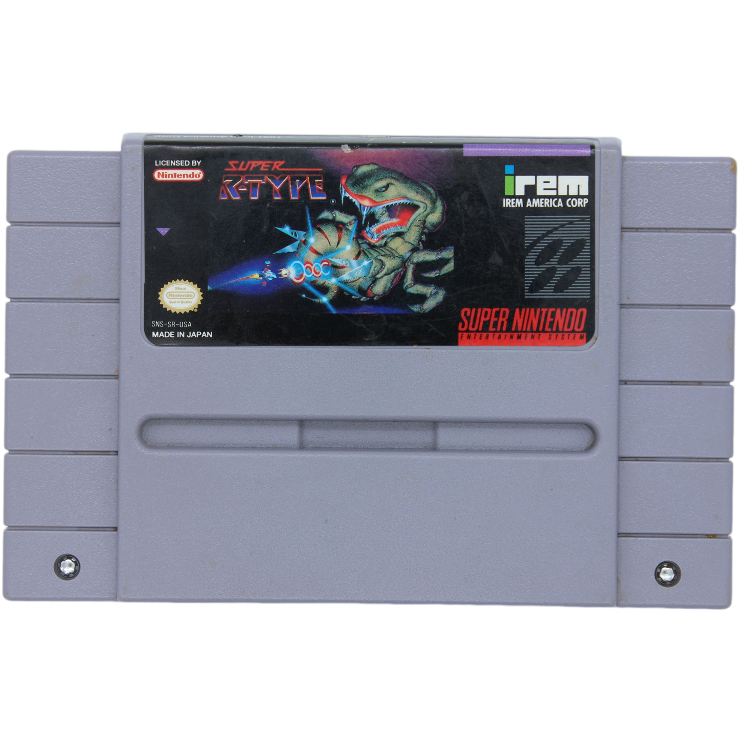 Super Nintendo Entertainment System game cartridge with 'Super X-Type' on the cover