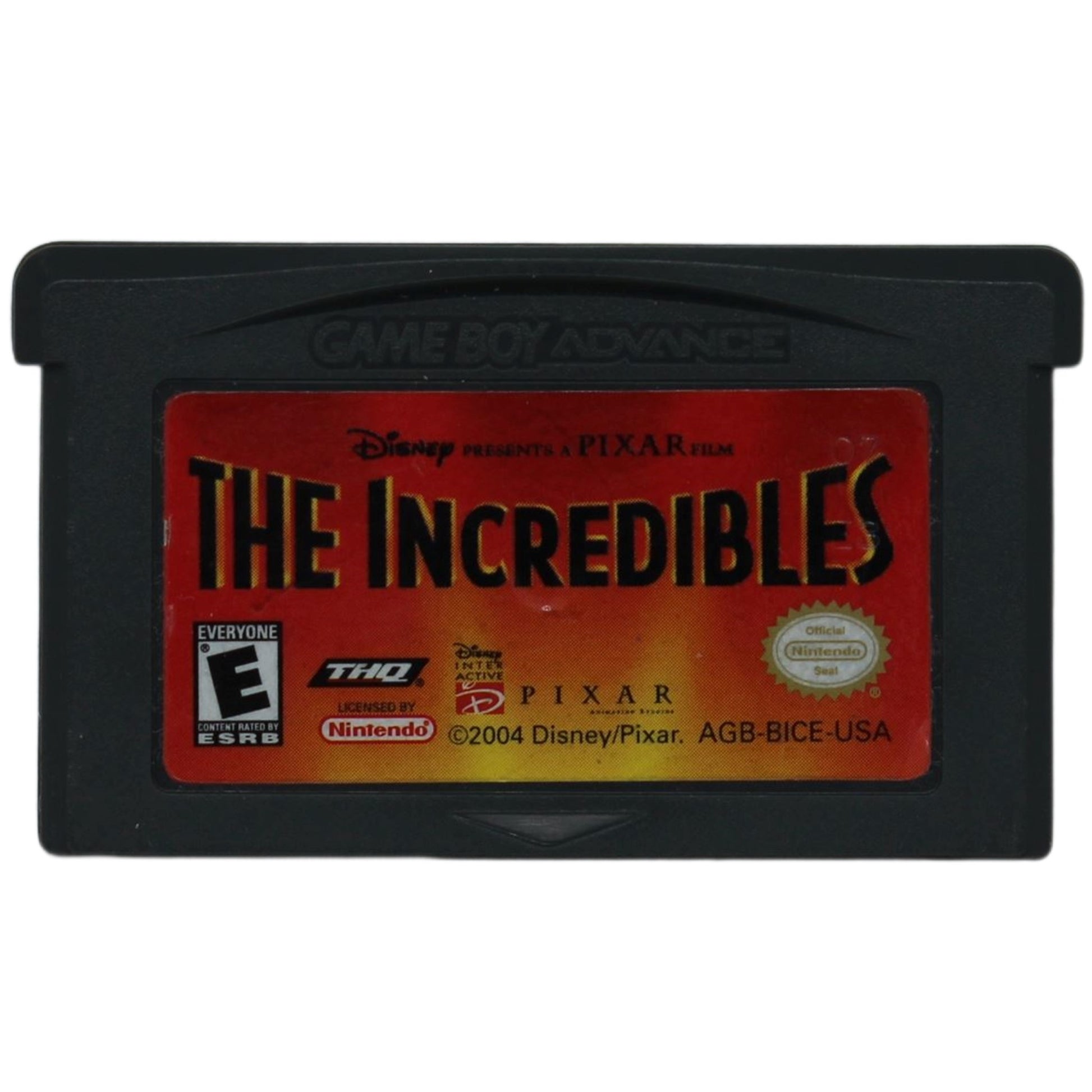 Game Boy Advance game cartridge for 'The Incredibles' with red and black design.