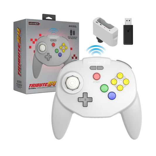 Retro-Bit Tribute 64 2.4 GHz Wireless Controller for Nintendo 64 - Classic Grey
